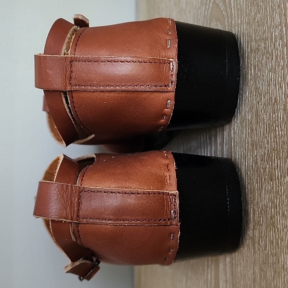 Sven Tan Leather Clog Mules with Ankle Strap - Picture 7 of 12